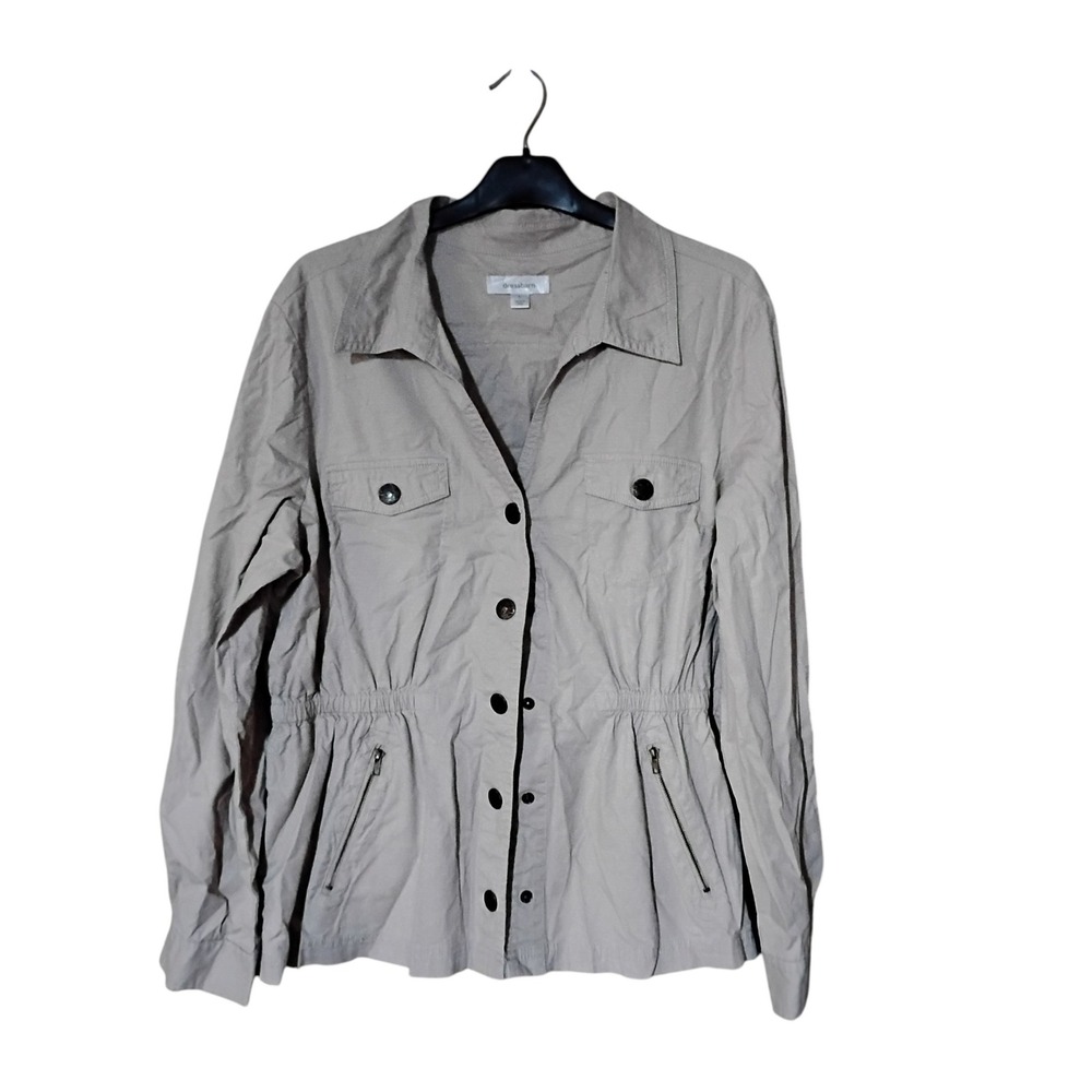 Dressbarn Tan Khaki Utility Jacket Cinched Waist Ripstop Cotton Blend Large